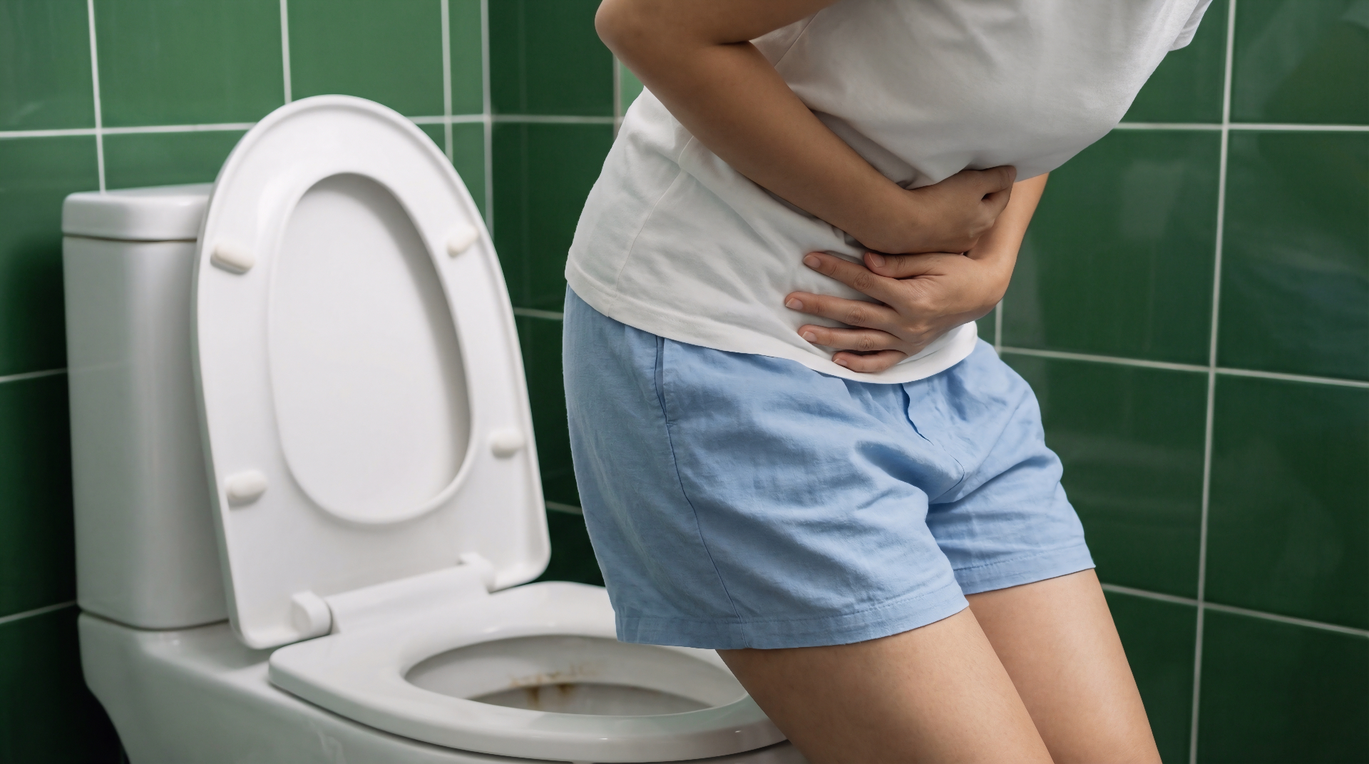 Person med mavesmerter og diarré ved toilet – typisk ved galdesyremalabsorption