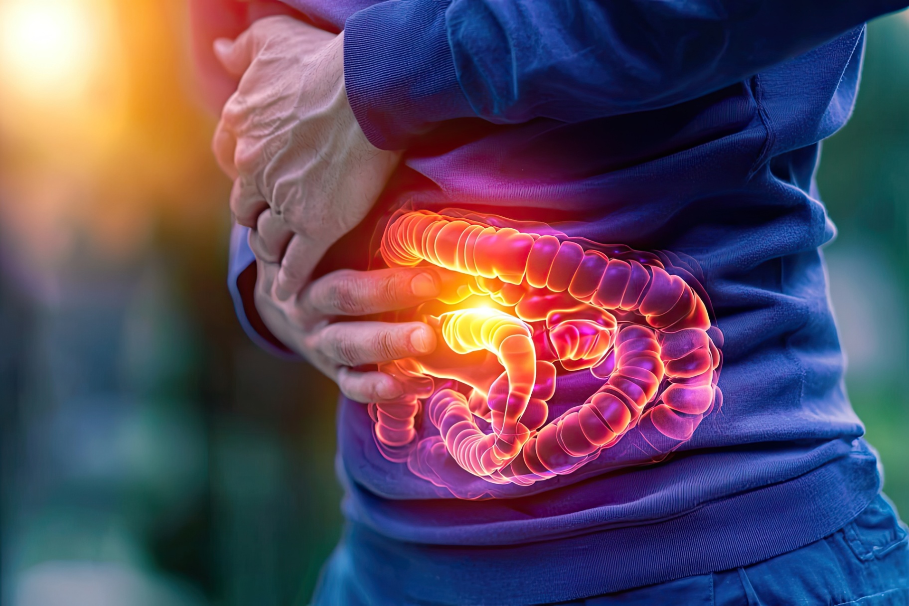 Person with pain in the lower right abdomen due to appendicitis