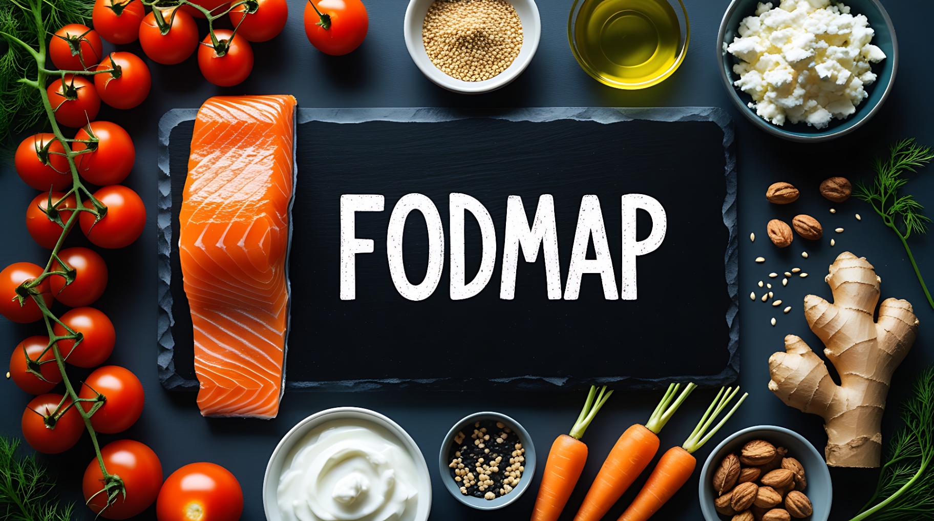 Low FODMAP-fødevarer: laks, tomater, gulerødder, ingefær og nødder