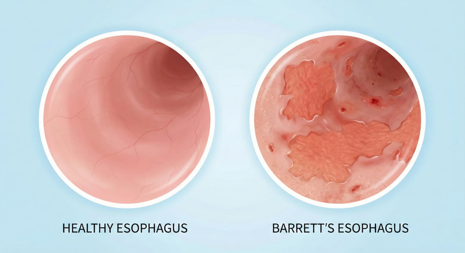 Comparison of a healthy oesophageal lining and Barrett's oesophagus